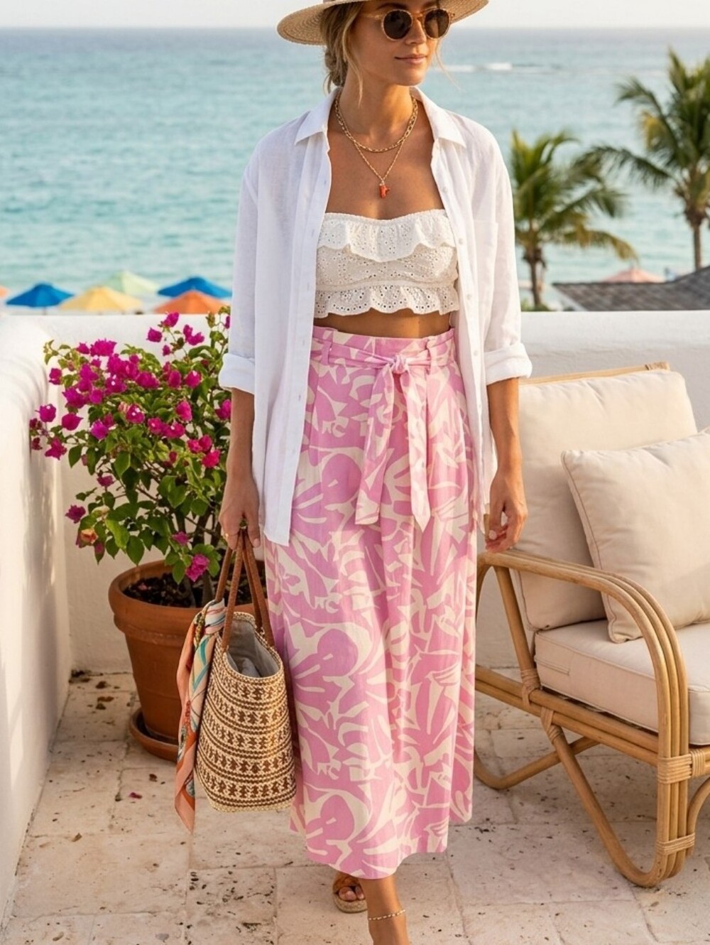 Sofia Collections Made in Italy Pink Abstract Print Belted Midi Skirt XS/S